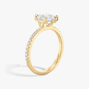 Pear Cut - Pave Band - 6 Prong Classic Ring - 14 K Gold